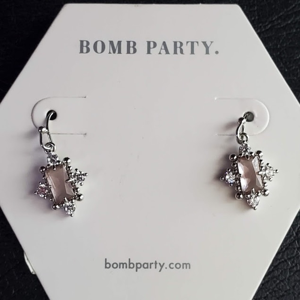 Bomb Party Shes Full of Sass Dangle Earrings Brown Amethyst Rhodium Plated Bling